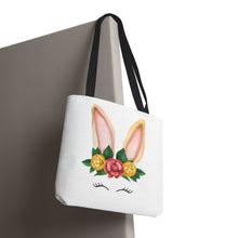 Load image into Gallery viewer, Cute Bunny Floral Tote Bag, Spring Bag, Easter Gift, Animal Lover Tote, Eco-Friendly Shopping Bag, Flower Design, Cute Accessories