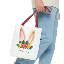 Load image into Gallery viewer, Cute Bunny Floral Tote Bag, Spring Bag, Easter Gift, Animal Lover Tote, Eco-Friendly Shopping Bag, Flower Design, Cute Accessories
