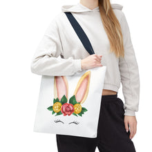 Load image into Gallery viewer, Cute Bunny Floral Tote Bag, Spring Bag, Easter Gift, Animal Lover Tote, Eco-Friendly Shopping Bag, Flower Design, Cute Accessories
