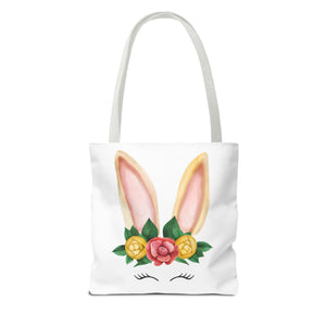 Cute Bunny Floral Tote Bag, Spring Bag, Easter Gift, Animal Lover Tote, Eco-Friendly Shopping Bag, Flower Design, Cute Accessories