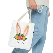 Load image into Gallery viewer, Cute Bunny Floral Tote Bag, Spring Bag, Easter Gift, Animal Lover Tote, Eco-Friendly Shopping Bag, Flower Design, Cute Accessories
