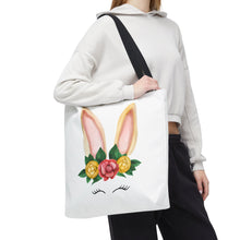 Load image into Gallery viewer, Cute Bunny Floral Tote Bag, Spring Bag, Easter Gift, Animal Lover Tote, Eco-Friendly Shopping Bag, Flower Design, Cute Accessories
