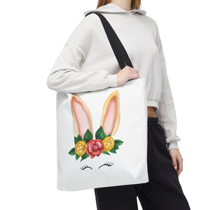 Cute Bunny Floral Tote Bag, Spring Bag, Easter Gift, Animal Lover Tote, Eco-Friendly Shopping Bag, Flower Design, Cute Accessories