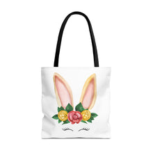 Load image into Gallery viewer, Cute Bunny Floral Tote Bag, Spring Bag, Easter Gift, Animal Lover Tote, Eco-Friendly Shopping Bag, Flower Design, Cute Accessories
