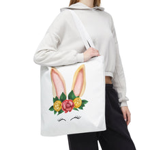 Load image into Gallery viewer, Cute Bunny Floral Tote Bag, Spring Bag, Easter Gift, Animal Lover Tote, Eco-Friendly Shopping Bag, Flower Design, Cute Accessories
